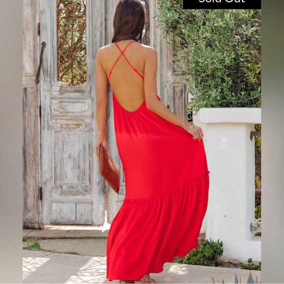 VICI boho chic red flowy maxi dress w/ halter neck & open strappy back NEW🎉SALE - Picture 2 of 11